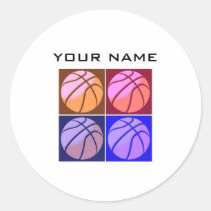 Pop Art Basketball Ihr Name Runder Aufkleber