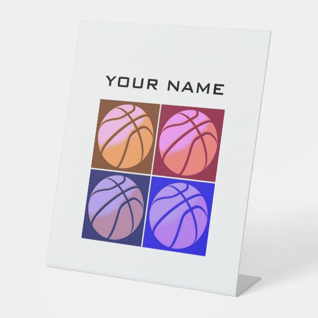 Pop Art Basketball Ihr Name Sockelschild (Vorderseite)