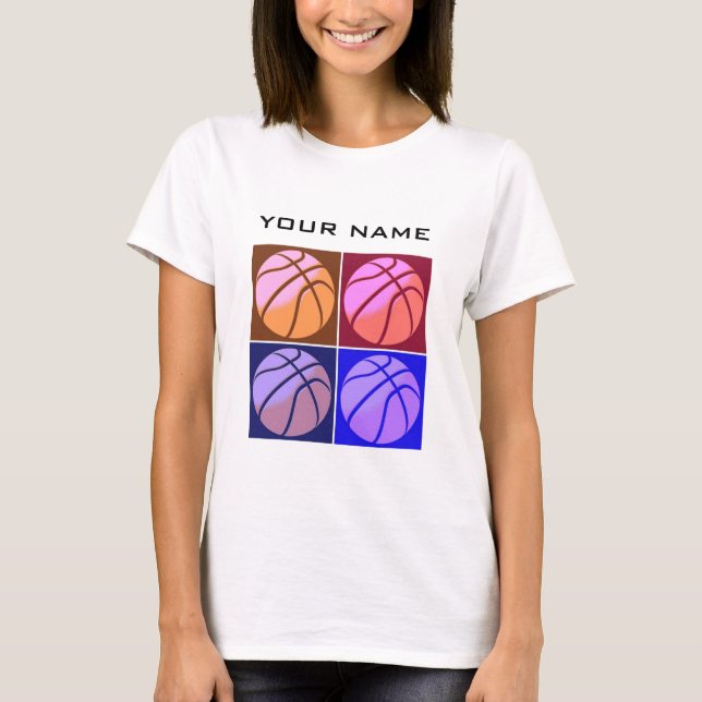 Pop Art Basketball Ihr Name T-Shirt (Vorderseite)