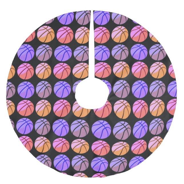 Pop-Art-Basketball Polyester Weihnachtsbaumdecke (Vorderseite)