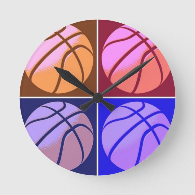 Pop Art Basketball Runde Wanduhr (Vorderseite)
