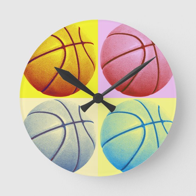 Pop Art Basketball Runde Wanduhr (Vorderseite)