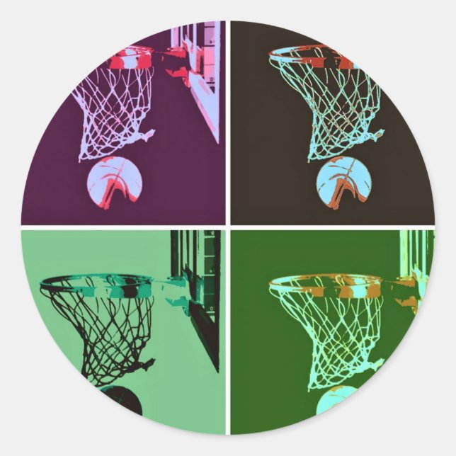 Pop Art Basketball Runder Aufkleber (Vorderseite)