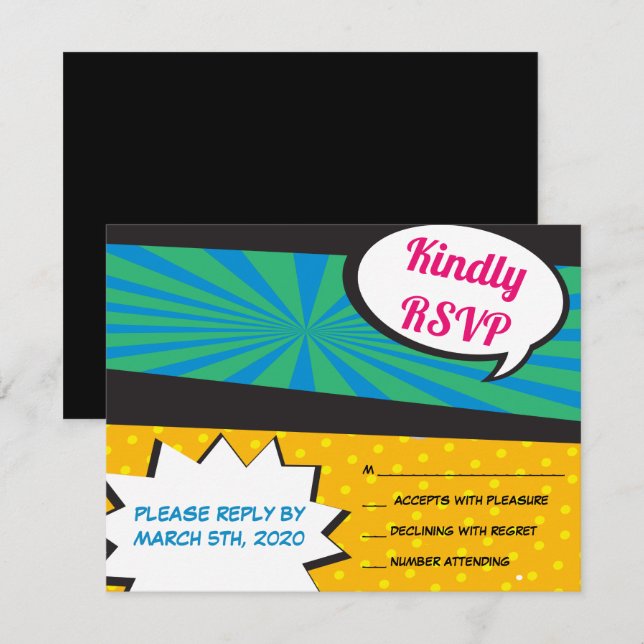 POP ART Bat Mitzvah REPLY CARD Einladung (Vorne/Hinten)