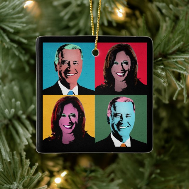 Pop Art Biden Harris Keramik Keramikornament (Baum)
