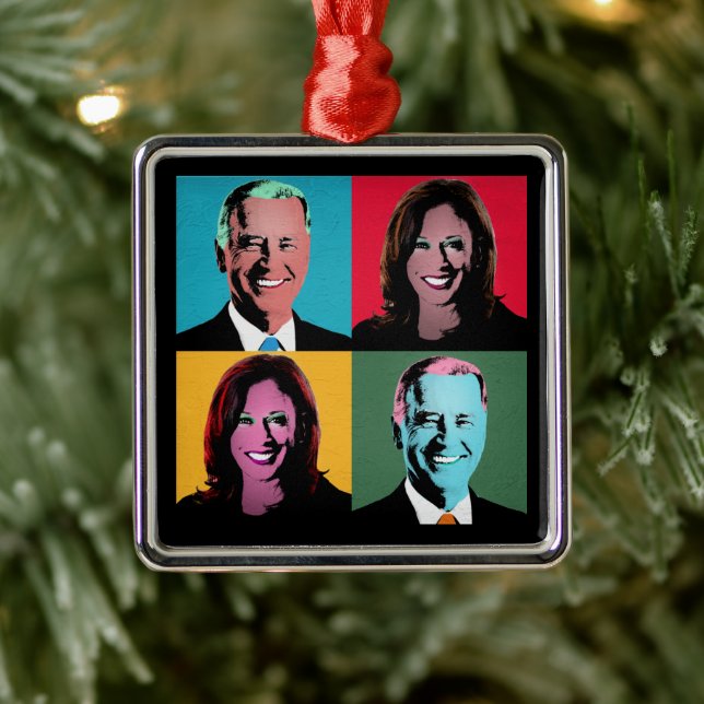 Pop Art Biden Harris Keramik Ornament Aus Metall (Baum)