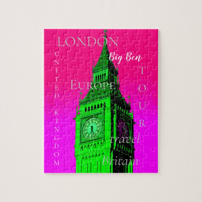 Pop Art Big Ben London Travel Pink Green (Vertikal)