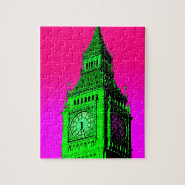 Pop Art Big Ben London Travel Pink Green (Vertikal)