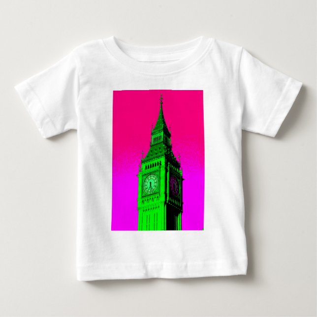 Pop Art Big Ben London Travel Pink Green Baby T-shirt (Vorderseite)