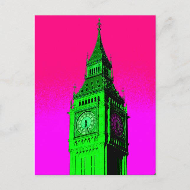 Pop Art Big Ben London Travel Pink Green Postkarte (Vorderseite)