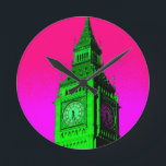 Pop Art Big Ben London Travel Pink Green Runde Wanduhr<br><div class="desc">London Travel Fotografy - London Houses of Parliament & Big Ben Art Foto</div>