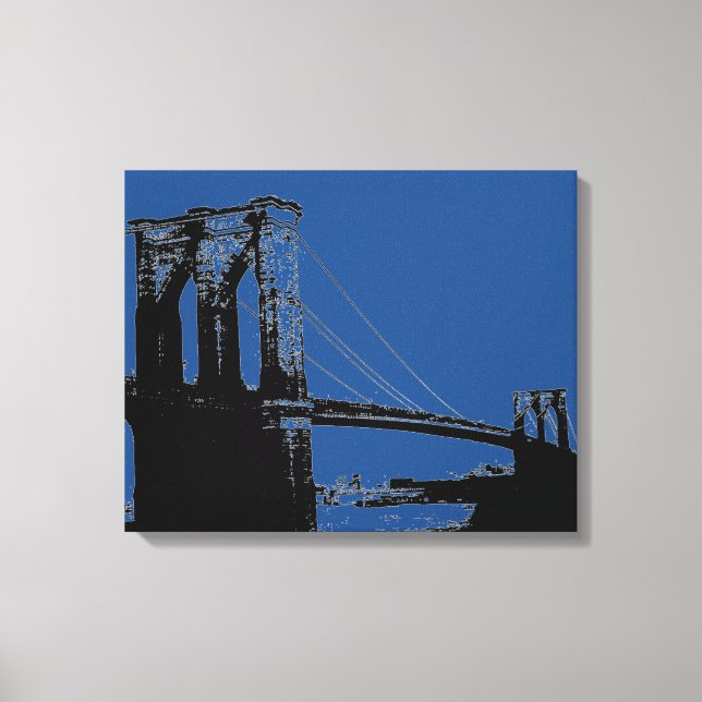 Pop Art Black & Blue Brooklyn Bridge Leinwanddruck (Vorderseite)