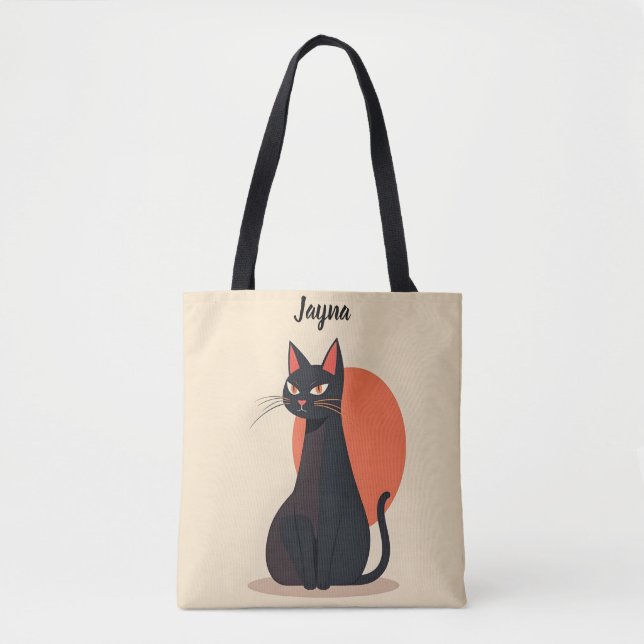Pop Art Black Cat Orange Sun Tasche (Vorderseite)