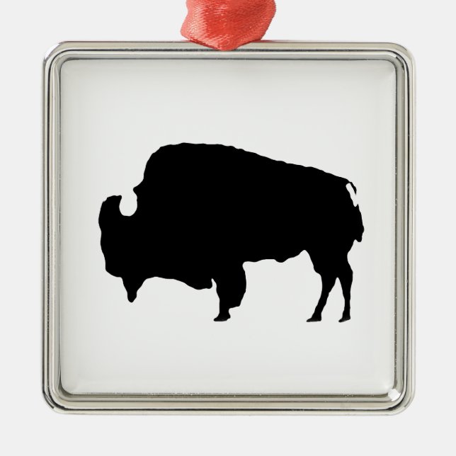 Pop Art Black & White Buffalo Silhouette Silbernes Ornament (Vorne)