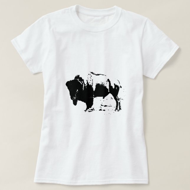 Pop Art Black & White Buffalo Silhouette T-Shirt (Design vorne)
