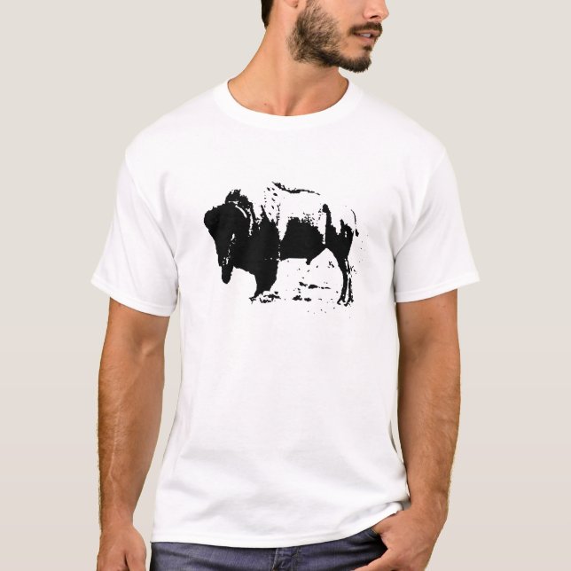 Pop Art Black & White Buffalo Silhouette T-Shirt (Vorderseite)
