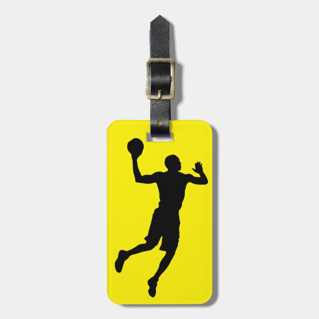 Pop Art Black Yellow Basketball Player Silhouette Gepäckanhänger (Vorderseite vertikal)