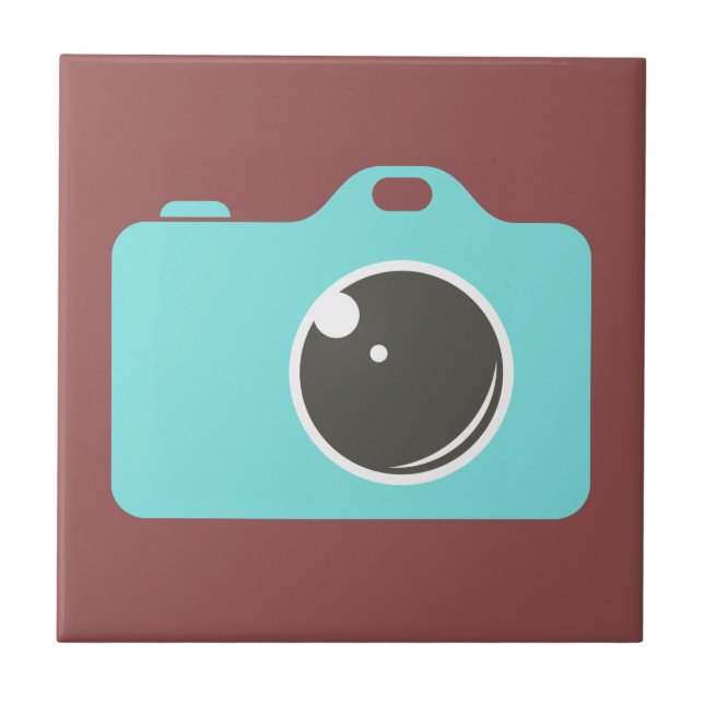 Pop Art Blue Camera Burgundy Fliese (Vorderseite)