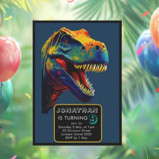 Pop Art Blue Dinosaurier Geburtstag Einladung