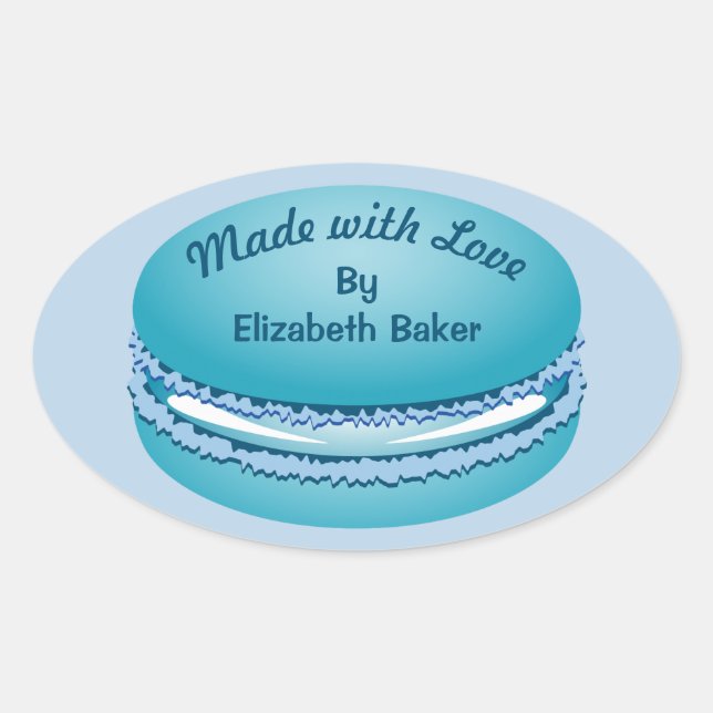 Pop Art Blue Macaron Cookie Personalisiert Ovaler Aufkleber (Vorderseite)