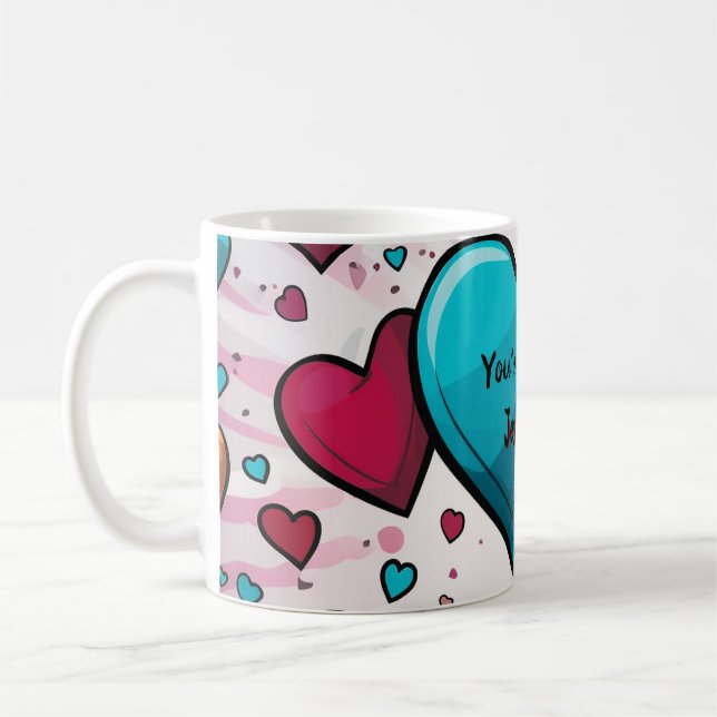 Pop Art Blue Red Hearts Multiprint Socken Kaffeetasse (Links)