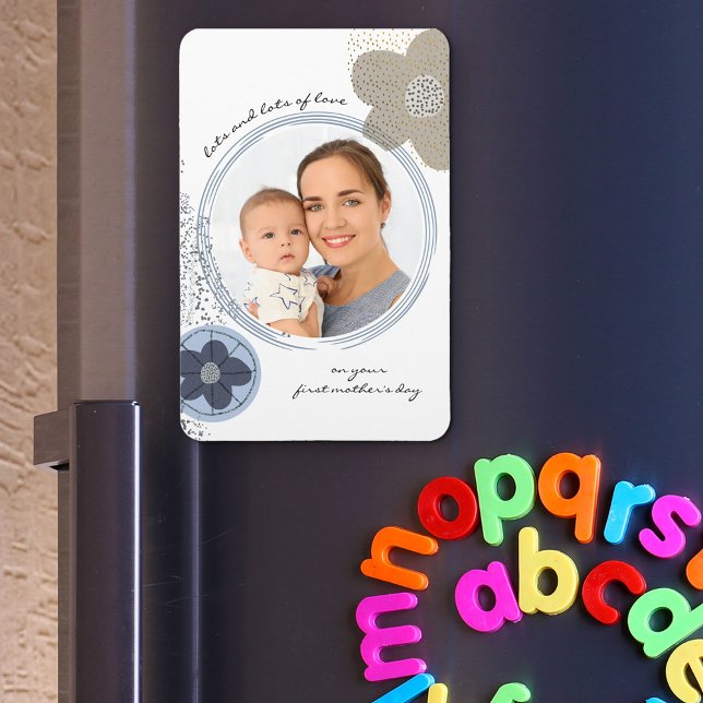 Pop Art Blume Editable Occasion Blue Gray Foto Magnet (Von Creator hochgeladen)