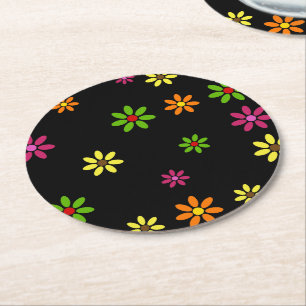 Pop Art Blume nahtlose Muster + Ihre Ideen Runder Pappuntersetzer