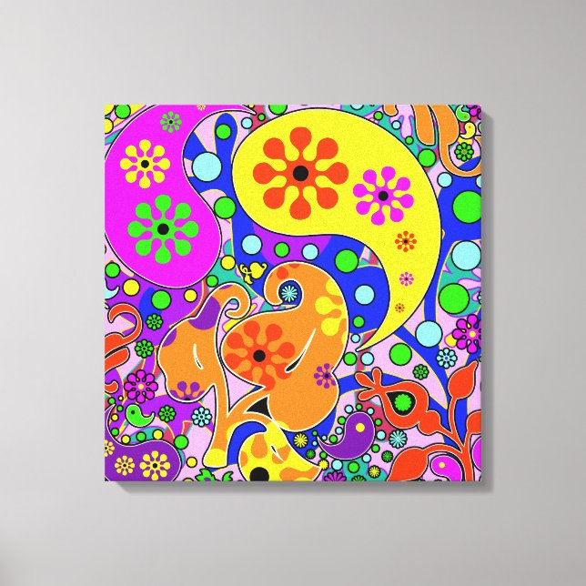 Pop Art Blume Retro Paisley Leinwanddruck (Vorderseite)