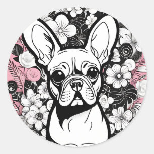 Pop Art Blume und Bulldog Runder Aufkleber