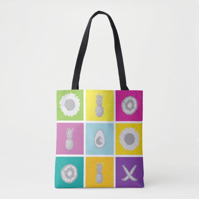 Pop Art Botanical & Frucht Design Tote Tasche (Vorderseite)