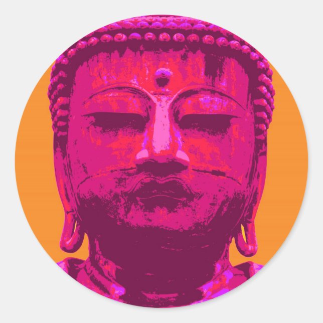 Pop Art Buddha Pink und Orange Runder Aufkleber (Vorderseite)