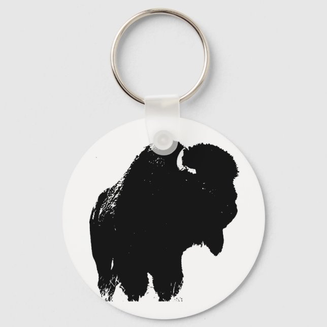 Pop Art Buffalo Bison Silhouette Schlüsselanhänger (Vorderseite)