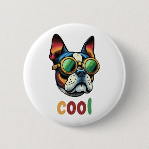 Pop Art Bulldog mit Brille Button
