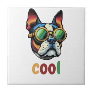 Pop-Art-Bulldoge mit Schutzbrille Fliese