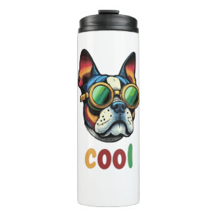 Pop-Art-Bulldoge mit Schutzbrille Thermosbecher