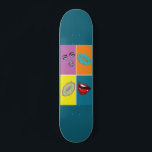 Pop Art Bundle Skateboard<br><div class="desc">Wandkunstdekoration im Pop Art Stil aus dem '80er,  Der Künstlername ist "Klatsch Lippen",  diese Kunst ist ganz meine eigene zeichnend,  lebendige Farbe kontrastiert Lippen Mund und eine schöne Frau Gesicht in orange blau türkisfarben purpurpurpurfarben. Eine perfekte Geschenkidee für alle</div>