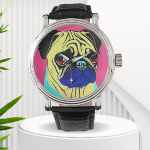 Pop Art bunt Portrait eines Mops Armbanduhr