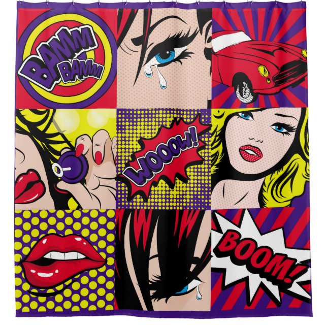 Pop Art Card Illustrationart,Pop,beautiful,Comic,d Duschvorhang (Vorderseite)