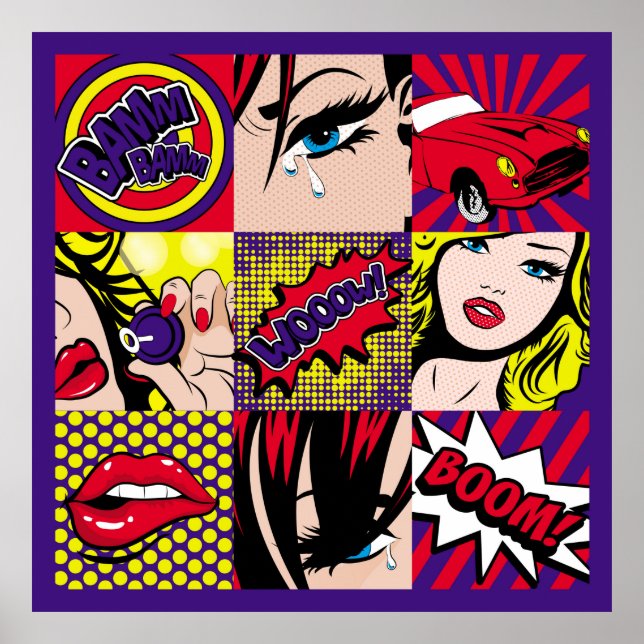 Pop Art Card Illustrationart,Pop,beautiful,Comic,d Poster (Vorne)