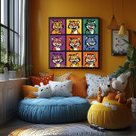 Pop Art Cartoon Tiger Grill Kunst, Dichtung und Mu Poster<br><div class="desc">Dieses pulsierende und spielerische Pop Art Cartoon Tigergitter enthält eine Sammlung ausdrucksstarker Tiger in fetten, hellen Farben. Diese moderne und fröhliche Wandkunst ist ideal für Tierliebhaber oder als eine skurrile Ergänzung zu jedem Raum geeignet und eignet sich ideal für Kinderzimmer, Zuhause-Dekor oder Geschenke. Das Design ist in mehreren Größen erhältlich...</div>