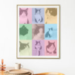 Pop Art Cat 9 Foto Moderner Retro-Farbblock Poster<br><div class="desc">Ein individuelles Pop Art 9 Foto Poster für Sie bereit,  um Ihre Lieblings-Fotos Ihrer Katze oder Ihres Hundes hochzuladen. Ein Overlay aus farbenfrohen,  transparenten Farbblöcken in Pastelltönen in Rosa,  Blau,  Gelb,  Grün und lila. Original art ©Marisu Valencia</div>