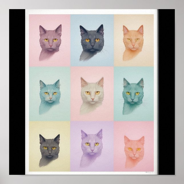 Pop Art Cat Foto Moderner Retro Farbblock Poster (Vorne)
