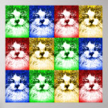 Pop Art Cats Red Blue Yellow Gold Green Poster<br><div class="desc">Red cat, green cat, yellow cat, blue cat! A cool repeating pattern of modern Pop Art cats in bold colors. This artwork is also influenced by neo impressionism and Fauvist colors. It is created from a regular cat photo, cat face and front, deconstructed into black and white then infused with...</div>