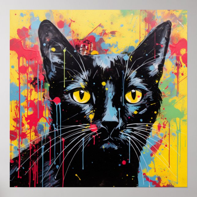 Pop Art Cats: Schwarz Poster (Vorne)