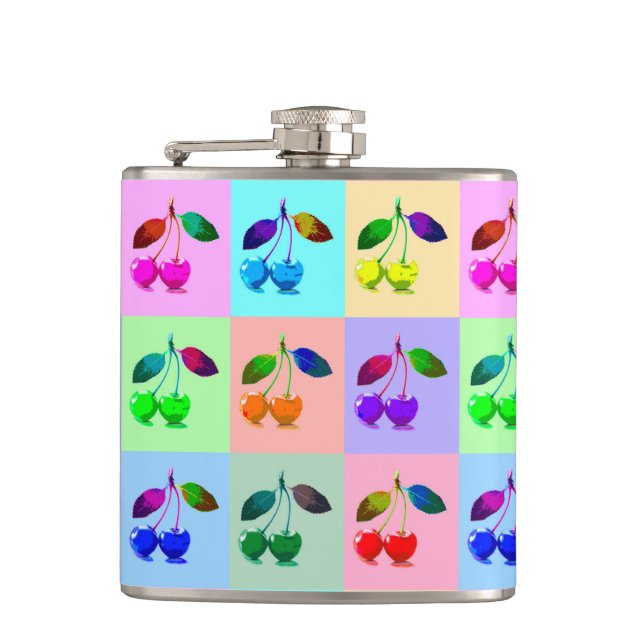 Pop Art Cherry Muster Flachmann (Vorderseite)
