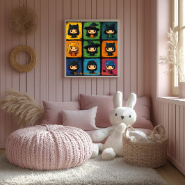 Pop Art Chibi Sorcières Grille Art Mural Mignon d'