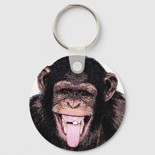 Pop Art Chimpanzee Sticken Zunge raus Schlüsselanhänger