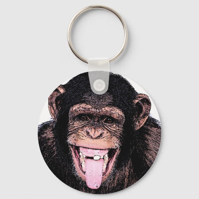 Pop Art Chimpanzee Sticken Zunge raus Schlüsselanhänger (Vorderseite)