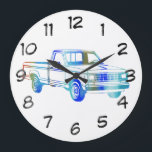 Pop Art Classic Car Große Wanduhr<br><div class="desc">Pop Art Classic Car. Bitte wählen Sie Anpassen. Entfernen oder ändern Sie vor dem Kauf das Bild "Zahlen 1-12". Design ist auf anderen Produkten erhältlich.</div>