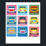 Pop Art Classic Mini Poster<br><div class="desc">Klassisches Mini-Poster. Dieses klassische Miniposter,  das von der Kunstbewegung des Pops Inspiriert und mit der Kunst von Sir Alec Issigonis kombiniert wird,  ist ein perfektes Geschenk für jeden Liebhaber. Auch als Grußkarte erhältlich.</div>